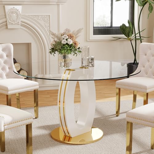 RGZ 47'' Modern Luxury Clear Glass Round Dining Table for