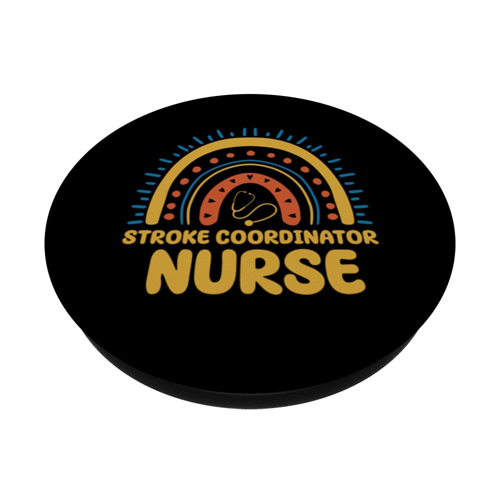 Stroke Coordinator Nurse Boho Rainbow Stroke Program Manager PopSockets Swappable PopGrip, Black - Image 2
