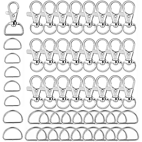 Coyanyu Lobster Swivel Clasps, 50 Pieces Clasps Snap Hooks and Metal D Ring Detachable Keychains for Lanyard Bag Buckle Straps Belt Backpack Sewing DIY Accessories, Silver, GKDQ-25 Cover