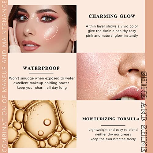 Newbang Liquid Blush Beauty Wand Shimmer Face Blush With Cushion Applicator, Natural Glitter Finish, Silky Smooth Creamy Formula, Shinny Moisturizing Blusher Rouge Rubor Stick Pen #Pearl Pink #TOP6