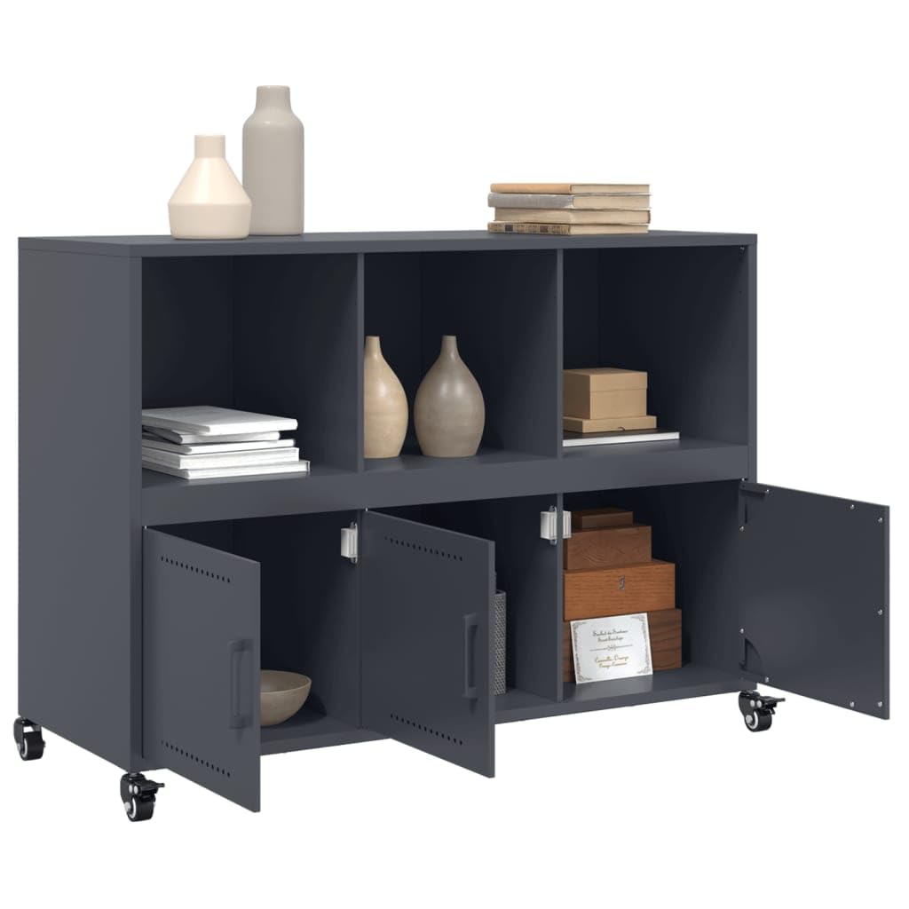 Credenza antracite, 100,5 x 39 x 72 cm, in acciaio, con ruote