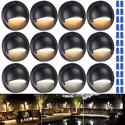 LEONLITE 12-Pack LED Low Voltage Deck Lights, 180LM Landscape Step Railing Fence Light, 12-36V AC/DC, Die-cast Aluminum Housing & Frosted Glass Lens, UL Listed Cord, Black, 2700K/3000K/4000K