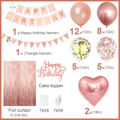 Image of Rose Gold Birthday Decorations For Girls, Birthday Birthday Balloons Set
