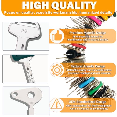 100 Non-Repeating Full Range Master Equipment Key Set, Original Heavy Construction Excavatoer Dumper Dozer Ignition Key for CAT John Deere JCB Yanmar Takeuchi Komatsu Volvo Toyota and More - Thumbnail 3