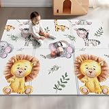 Noonkty 59x59 Foldable Foam Baby Play Mat for Floor, Babies Activity Tummy Time Playmat, Kids Non Toxic Foam Thick Play Mat for Baby, Toddlers, Waterproof & Anti-Slip Crawling Mats,Lion,59x59x0.4