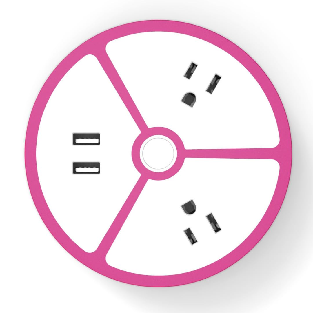 Tech Candy Power House Charging 2 USB Ports, 2 Outlet Plugs, Smart Technology, Fast Trendy Design, 6 ft Cord, Extension Cord Organizer Power Strip Surge Protector Pretty Pink