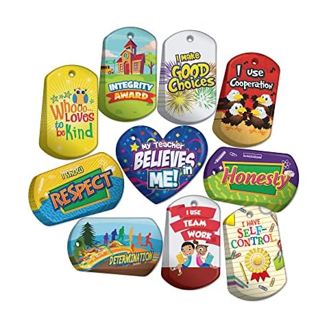 Brag Tag Value Pack to Encourage & Support Positive Student Behavior: 250 Tags (25 Tags for Each Shape) + 75 USA-Made 24" Hypoallergenic Aluminum Safety Chains Cover