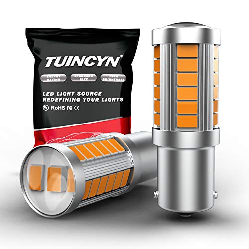 TUINCYN 1156 LED Bulb Amber Yellow Turn Signal Light Bulb Super Bright 8000K 5630 33SMD 1141 1073 7506 BA15S Brake Light Back Up Reverse Light Tail Parking Light RV Light Lamp DC 12V (Pack of 2)