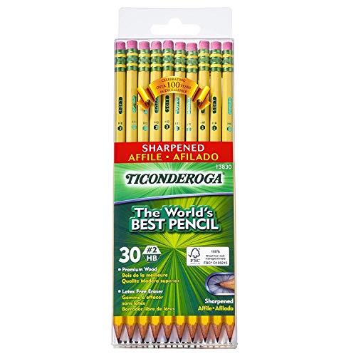 Ticonderoga ZAQE Wood-Cased Graphite Pencils, 2 HB Soft, Pre-Sharpened, Yellow, 2 Pack 30 Count (13830)