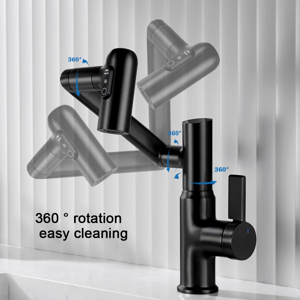 Grifo inteligente de temperatura para baño, grifo monomando para baño, grifo para lavabo, grifo para cocina, negro mate