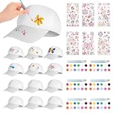 Aneco 12 Pcs DIY Baseball Caps Hats Adjustable Sport Ball Cap White Painting...