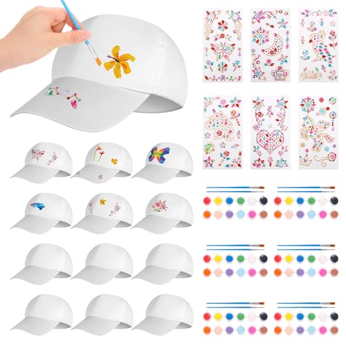 Image of Aneco DIY Baseball Caps Hats Adjustable Sport Ball Cap White Painting Baseball Caps for Outdoor Sports