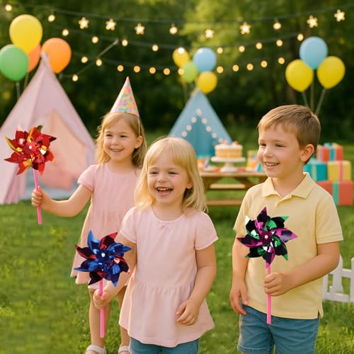 JOHOUSE 100PCS Pinwheels for Kids, Pinwheels for Yard and Garden, Party Favors, Garden Yard Decorations, DIY Crafts