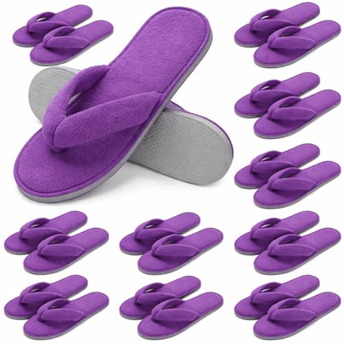 Image of Unittype 10 Pairs Spa Slippers Flip Flops Thong Sandal Slippers Soft Coral Fleece for House Guest Hotel