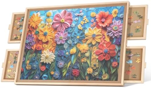 1000 Pieces Rotating Puzzle Board with 4 Drawers,28.74"x20.94" Po...