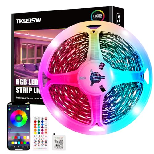 TK99SW Led Strip Lights 15m, Music Sync Color Changing Flexible RGB Led Strip Lights with Smart App Control Remote for Bedroom Home Kitchen Party Lighting Decoration