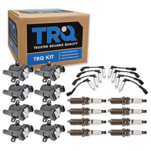 TRQ Ignition Coil and Spark Plug Kit 17 Piece Iridium Spark Plugs Compatible with 2003-2007 Chevrolet Express 1500 2500 3500 GMC Savana 1500 2500 3500 2004-2005 Buick Rainier