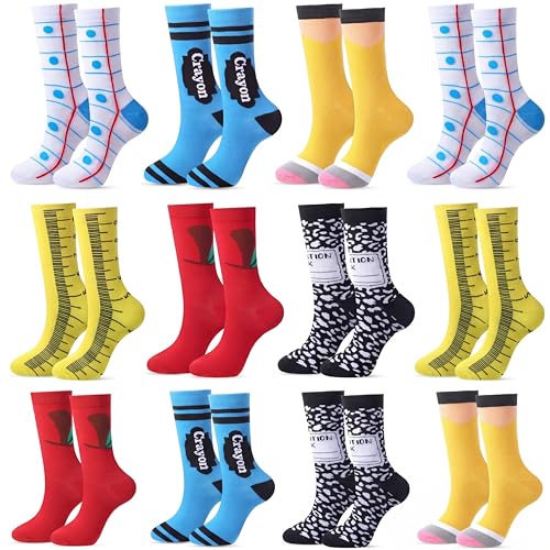 Cindeer 12 Pack Funny Novelty Teacher Socks Appreciation Gift Socks for Back to School Women Men Teachers Day Thank You Gift (Cute)