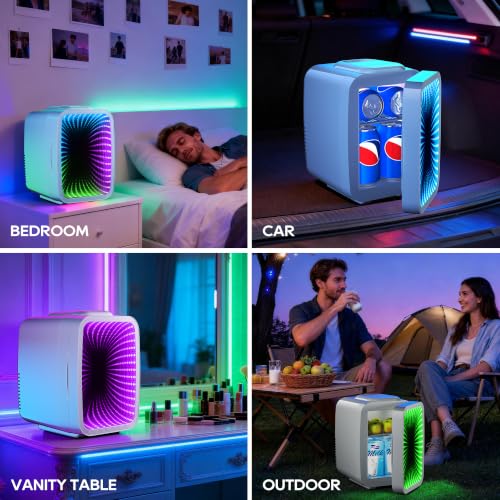 Image of BEICHEN Mini Fridge 4L /6 Can With APP Light Controller for Gaming Room | 4L compact design| APP-controlled customized gaming light | Silent & energy-saving | AC /DC for home & auto |White