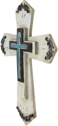 Miniatura 5 de Ebros Gift 15.25 pulgadas de alto rústico occidental hermosas rocas turquesa roseta floral de grano de madera sintética en capas cruzadas placa