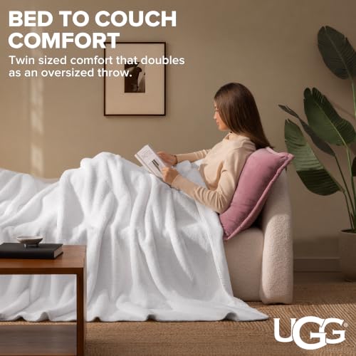 Image of UGG Whitecap Twin Blanket, Plush Fleece, 66 inch x 90 inch, White