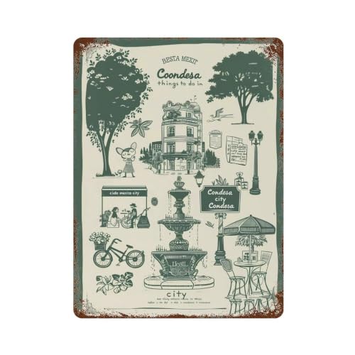Décoration vintage en fer Condesa Mexico City Linocut plaque métal rétro pour cuisine