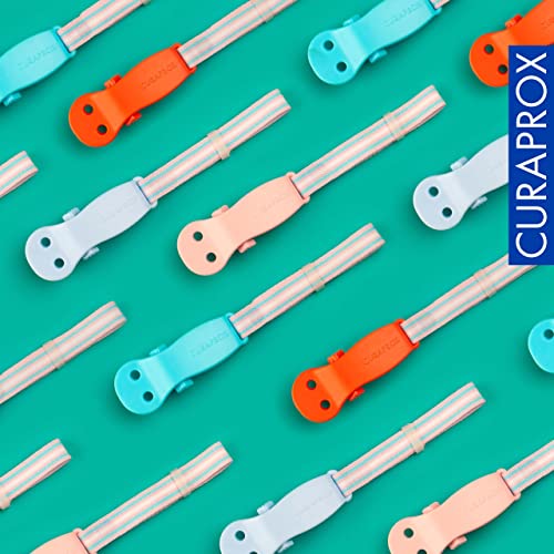 CURAPROX Baby Schnullerkette mit Clip, Schnullerband Stoff, Schnullerhalter, Pacifier holder with clip, BPA-frei, orange, 1 Stück, 10 g Curaprox Baby Schnullerhalter