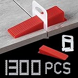 Tile Leveling System 1000-Piece Tile Leveling Spacer Clips and 300-Piece Reusable Wedges Tile Leveler Tool Set for Ceramic Tile and Stone Installation (1/16 Inch)