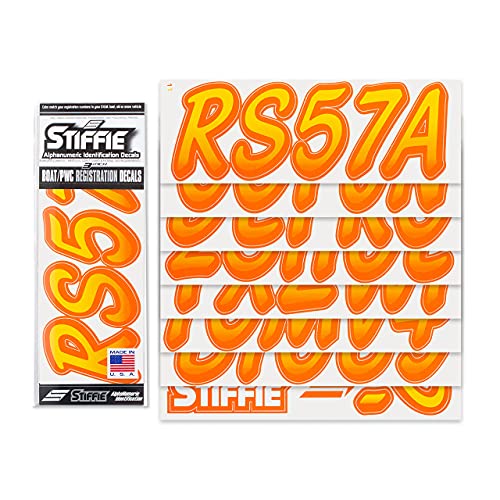 Image of STIFFIE Whipline Yellow /Orange 3 inch Boat & PWC Registration Decals • Numbers Letters Stickers