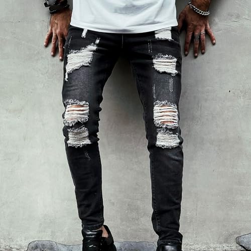 Men Slim Fit Destroyed Jeans Distressed Tapered Denim Pants Comfort Straight Streetwear Jean3