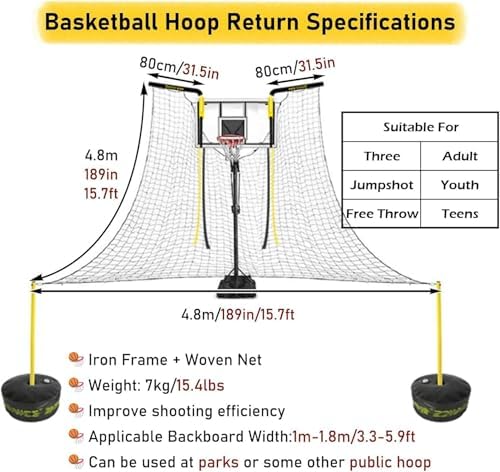 Portable Basketball Return Attachment - Rotatable Rebounder Device for Hoop with Net, Automatic Shot Returner for Gym & School, Ideal Basketball Training Aid