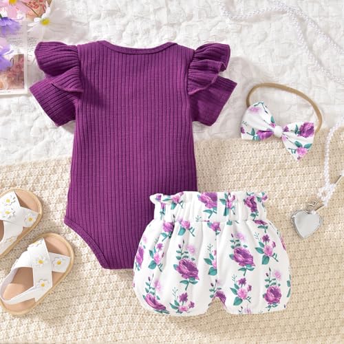 Image of Aalizzwell Baby Girls Ribbed Bodysuit Bloomer Shorts Outfits Summer Clothes