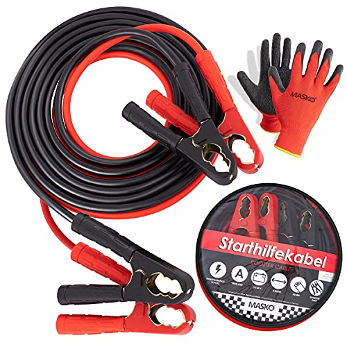 MASKO® Starthilfekabel Überbrückungskabel für Benzin- und Dieselmotoren, 6/12/24 Volt. Auto Motorrad Starterkabel aus Kupfer inkl. Handschuhe und Tragetasche 2 x 4m / 30mm² 1500amp