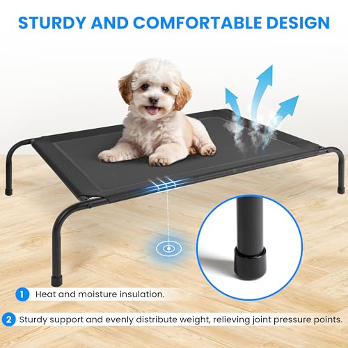 Simple Deluxe Cooling Elevated Dog Bed, Raised Portable Dog Cots Beds No-Slip Feet Durable Portable Indoor & Outdoor Pet Hammock Bed, 42x25.5x8 Inch, Black - Image 3