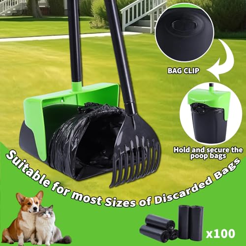 Image of ienjoyed 43 inch Tall Pooper Scooper Large Swivel Bin & Rake with 100 Waste Bags,Heavy Duty Dog Pooper Scooper for Dogs, Long Handle Poop Scooper with Lid for Yard, Grass, Gravel (Green)