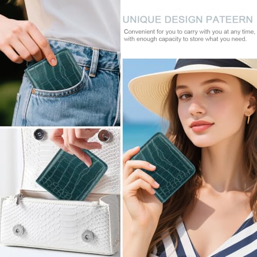 Image of Crocodile Wallets Women Small RFID Blocking Credit Card Holder | Luxury Alligator Faux Leather Thin Bifold Croc Womens Wallet Ladies Mini Purse with Coin Pocket, Dark Green