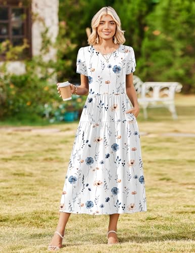 Image of Zeagoo Summer Dresses for Women 2026 Maxi Bohemian Floral Short Sleeve Long Dress Casual Flowy Tired Beach Sundress