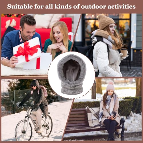Image of Winter Fleece Balaclava Warm Men Hood Hat Knitted Hooded Scarf for Women Unisex Skull Cap