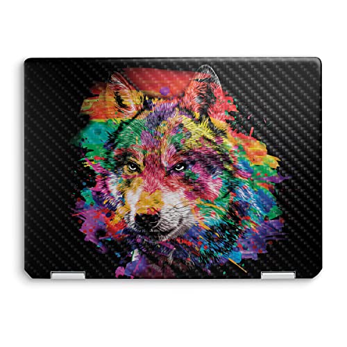 Image of MightySkins Carbon Fiber Skin Compatible with HP Spectre x360 14 inch (2022) Full Wrap Kit - Rainbow Wolf | Protective, Durable Textured Carbon Fiber Finish | Easy to Apply | Made in The USA