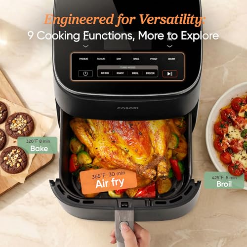 Image of Cosori 9-in-1 TurboBlaze Air Fryer 6 Qt, Premium Ceramic Coating, 90-450F, Precise Heating for Even Results, Air Fry, Roast, Bake, Broil, Dry, Frozen, Proof, Reheat, Keep Warm, 120V, Dark Gray