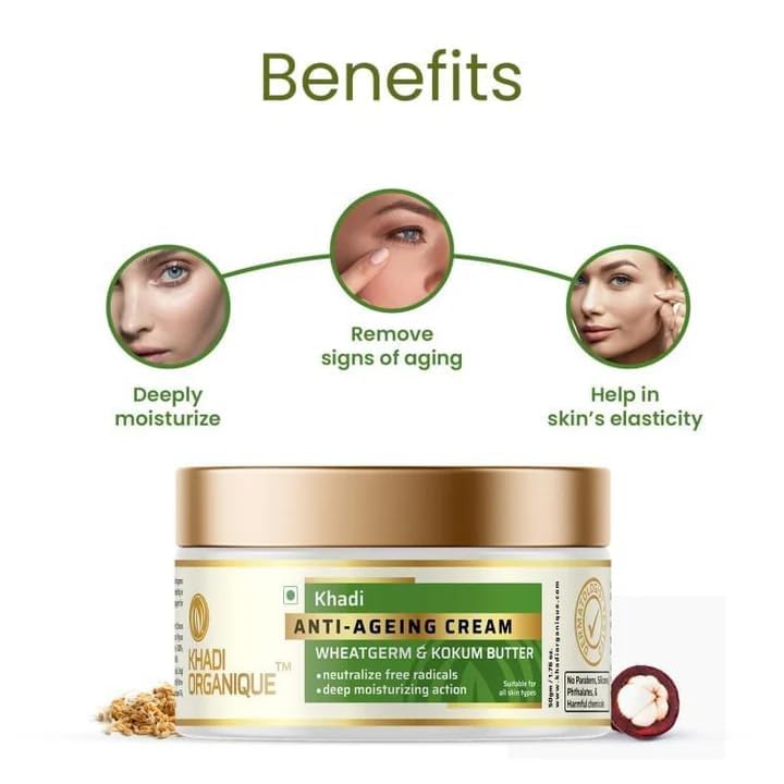 Image of Khadi Organique Anti Ageing Cream Wheat Germ & Kokum Butter Reduce Wrinkles & Fine Lines | Suitable for Men & Women of all Skin Types - 50gm