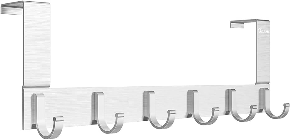 Anjuer Perchero para Puerta Colgadores de Puerta Aluminio Percha de Baño Gancho de Baño para los dormitorios baños armarios gabinete - 6 Ganchos