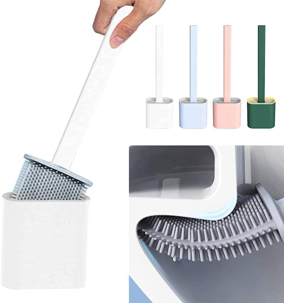 Qureza Silicon Toilet Brush with Slim Holder Flex Toilet Brush Anti-drip Set Toilet Bowl Cleaner Brush, No-Slip Long Handle Soft Silicone Bristle Clean Toilet Corner Easily 3