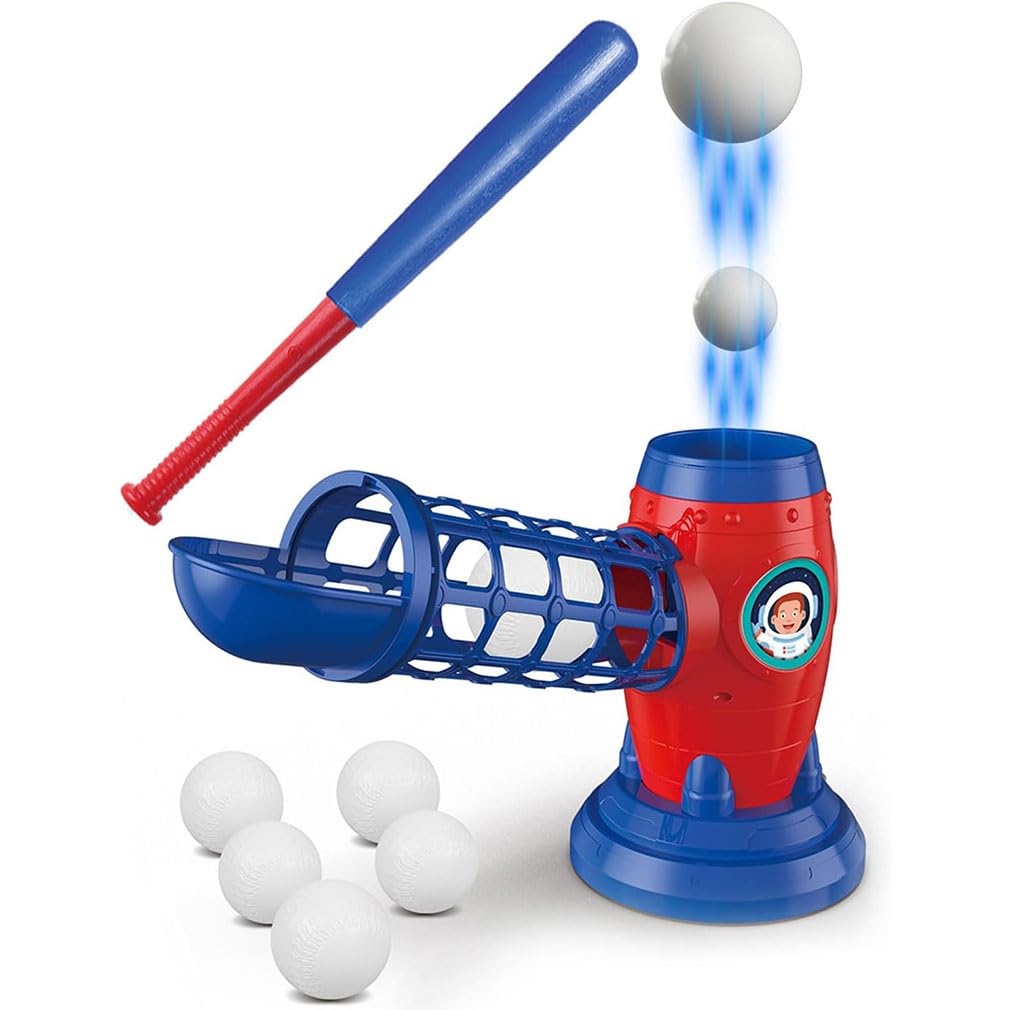 Set de Lanceur Automatique de Baseball pour Enfants, Jeu de Baseball Enfant avec Lanceur Automatique,Ensemble de Tee-Ball avec Batte, 5 Balles, Jouet Sportif Extérieur (Electric)