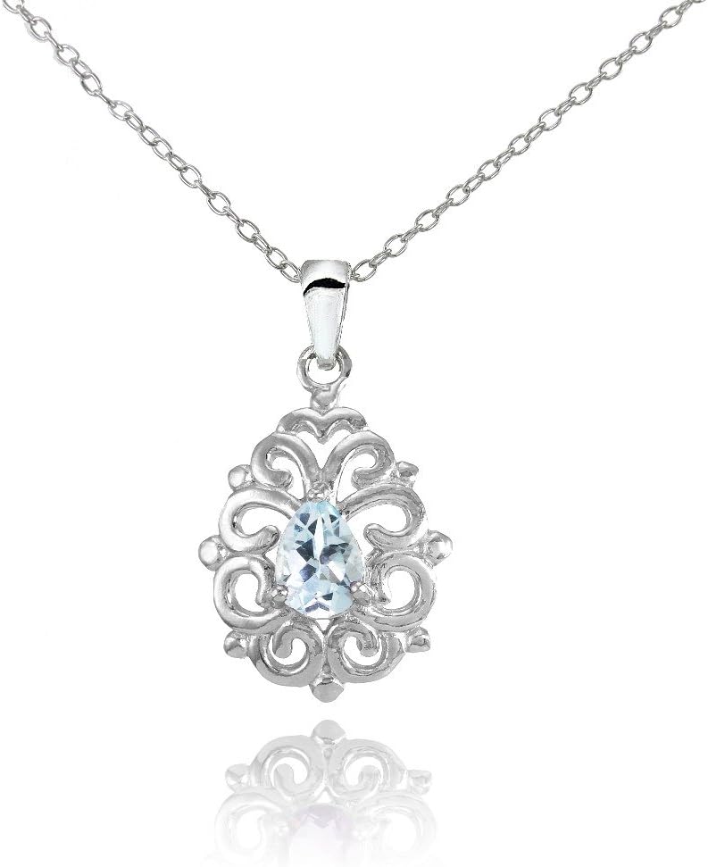 Ice Gems Sterling Silver Gemstone Filigree Teardrop Necklace