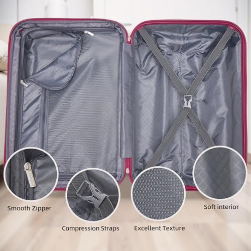 Image of LARVENDER 5 Piece Hardside Expandable Luggage Sets with Wheels Lock, Lightweight PC+ABS Rolling Hardside Suitcase for Women and Men,Glossy Very Berry