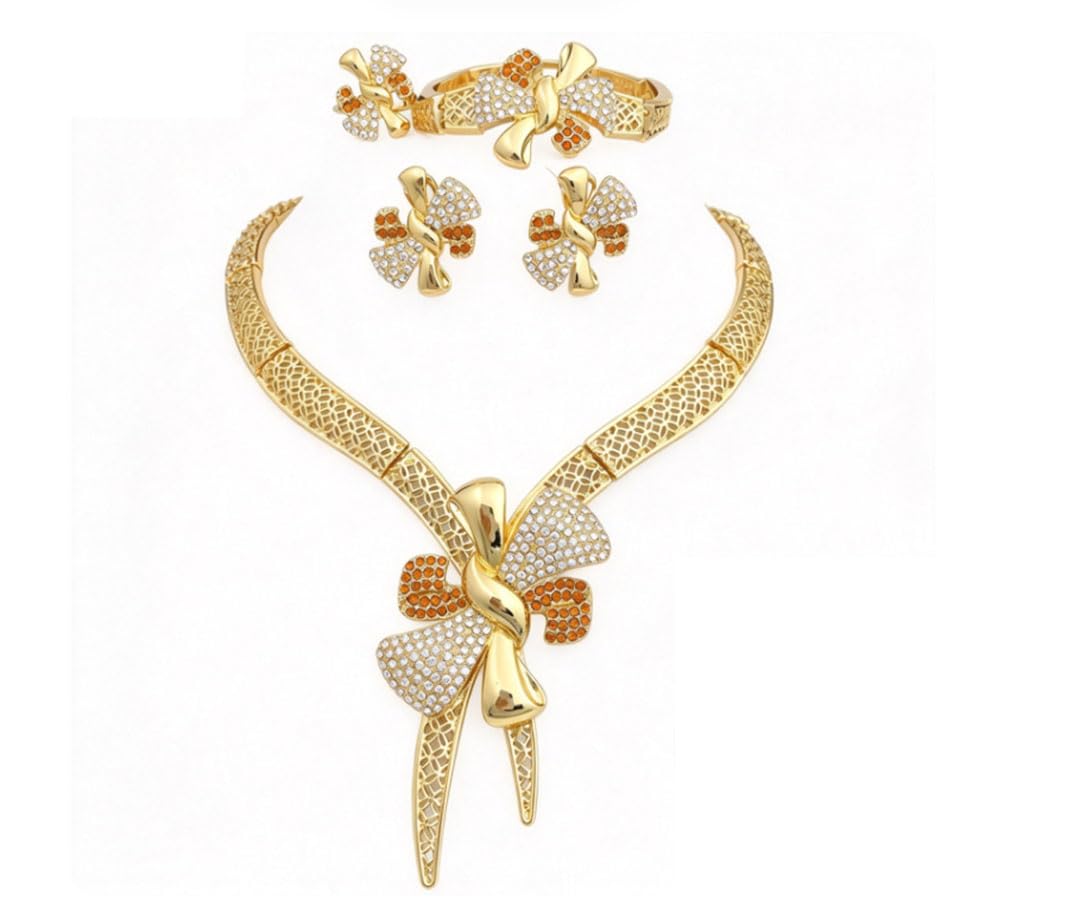 Set di gioielli con fiocco placcato oro 18carati for donna,fiocco alla moda