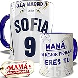 EL DETALLITO Taza Madrid Personalizada Fútbol Nombre Número Y Dedicatoria, Regalo Dia Del Padre Original Amigo Invisible Cumpleaños Para Aficionados De Equipos Apta Microondas Té Café Desayuno