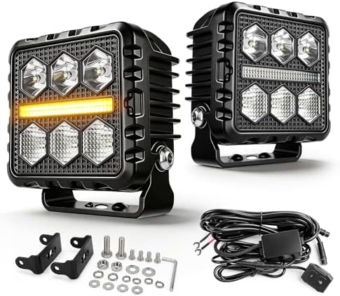 CO LIGHT 2 Stück LED Arbeitsscheinwerfer 12000LM Zusatzscheinwerfer 12v 24V IP68 mit Bernsteinfarbenes Tagfahrlicht Blinklicht für SUV UTV Bagger Traktoren Offroad