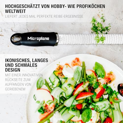 Foto von Microplane Zester Küchenreibe in Schwarz für Zitrusfrüchte, Hartkäse, Ingwer, Schokolade & Muskatnuss mit feiner Edelstahlklinge - Made in USA